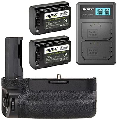 ayex Empuñadura de batería Universal para cámaras Sony A7RIV A7R4 A7IV A74 A9II A7M4 A7RM4 (Incluye 2 baterías NP-FZ100) ayex Empuñadura de batería Universal para cámaras Sony A7RIV A7R4 A7IV A74 A9II A7M4 A7RM4 (Incluye 2 baterías NP-FZ100)