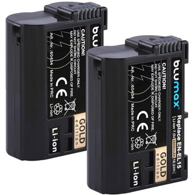 Blumax 2 baterías compatibles con Nikon EN-EL15c 2600 mAh - EN-EL15b EN-EL15a EN-EL15 para Z8 Z7 II Z6 III Zf Z5 D800 D850 D7100 D7500 MH-25 MH-34 Blumax 2 baterías compatibles con Nikon EN-EL15c 2600 mAh - EN-EL15b EN-EL15a EN-EL15 para Z8 Z7 II Z6 III Zf Z5 D800 D850 D7100 D7500 MH-25 MH-34