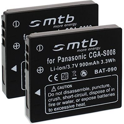 mtb more energy 2X Batería BCE10E/CGA-S008 Compatible con Panasonic Lumix DMC-FS3, FS5, FS20, FX3 mtb more energy 2X Batería BCE10E/CGA-S008 Compatible con Panasonic Lumix DMC-FS3, FS5, FS20, FX3