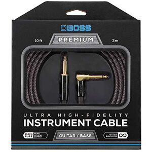 Boss Cable de instrumento con conectores de 1/4 de pulgada de recto a ángulo recto, 10ft / 3m Boss Cable de instrumento con conectores de 1/4 de pulgada de recto a ángulo recto, 10ft / 3m