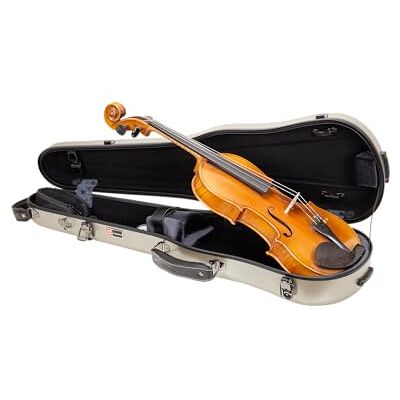 Crossrock Estuche de violín con forma de policarbonato para 4/4 tamaño completo, acabado champán mate, higrómetro, almacenamiento de accesorios, carcasa rígida ligera para viajes diarios Crossrock Estuche de violín con forma de policarbonato para 4/4 tamaño completo, acabado champán mate, higrómetro, almacenamiento de accesorios, carcasa rígida ligera para viajes diarios