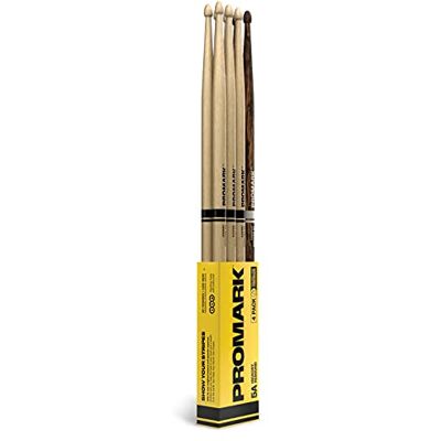 Promark Rebound 5A Baqueta de nogal americano, punta de madera de bellota, paquete de 4 unidades Promark Rebound 5A Baqueta de nogal americano, punta de madera de bellota, paquete de 4 unidades