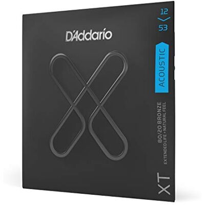 D'Addario Guitar Strings Coated Acoustic Guitar Strings XT 80/20 Bronze For 6 String Guitar Extended Life, Natural Feel Light, 12-53 D'Addario Guitar Strings Coated Acoustic Guitar Strings XT 80/20 Bronze For 6 String Guitar Extended Life, Natural Feel Light, 12-53