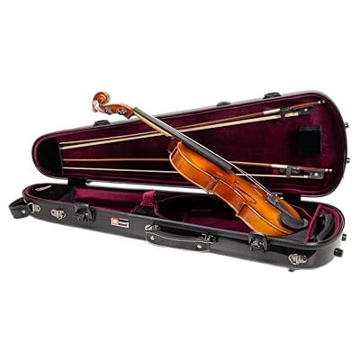 Crossrock Estuche de violín de fibra de vidrio con forma para tamaño 4/4, acabado negro brillante, cerradura TSA, correas de mochila, manta de terciopelo, almacenamiento integrado Crossrock Estuche de violín de fibra de vidrio con forma para tamaño 4/4, acabado negro brillante, cerradura TSA, correas de mochila, manta de terciopelo, almacenamiento integrado