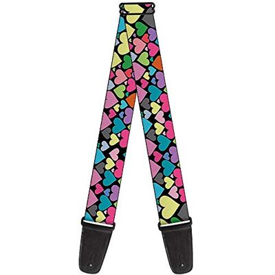 Buckle-Down Correa para guitarra con hebilla, diseño de corazones, color negro y multicolor, 5 cm de ancho, 74 cm de longitud Buckle-Down Correa para guitarra con hebilla, diseño de corazones, color negro y multicolor, 5 cm de ancho, 74 cm de longitud