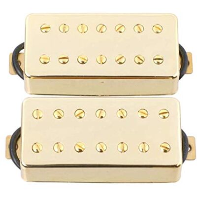Desconocido Puente y cuello Humbucker Pickups doble bobina Pickups Set para 7 cuerdas guitarra eléctrica Set de 2 – Amarillo AOD Desconocido Puente y cuello Humbucker Pickups doble bobina Pickups Set para 7 cuerdas guitarra eléctrica Set de 2 – Amarillo AOD