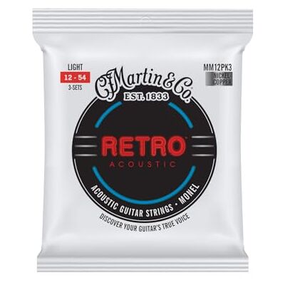 Martin 3 pack de cuerdas para guitarra acústica Retro Acoustic, Monel aleación de níquel/cobre macizo, Light 12-54 (MM12PK3) Martin 3 pack de cuerdas para guitarra acústica Retro Acoustic, Monel aleación de níquel/cobre macizo, Light 12-54 (MM12PK3)