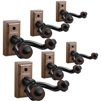 Donner Soporte Guitarra Pared, Colgador de Pared para Guitarra, Bajo, Ukelele Folklórico, Violín, Banjo Mandolina y Instrumentos de Cuerdas Base de Nogal Negro, Pack x 6 Donner Soporte Guitarra Pared, Colgador de Pared para Guitarra, Bajo, Ukelele Folklórico, Violín, Banjo Mandolina y Instrumentos de Cuerdas Base de Nogal Negro, Pack x 6