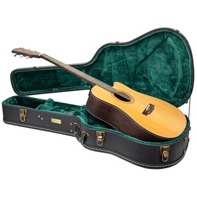 Crossrock Funda para guitarra acústica de 12 cuerdas, herrajes vintage, forro de esponja, patas de metal, espacio de almacenamiento, color negro Crossrock Funda para guitarra acústica de 12 cuerdas, herrajes vintage, forro de esponja, patas de metal, espacio de almacenamiento, color negro