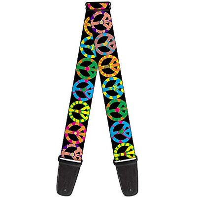 Buckle-Down Correa para guitarra con hebilla, diseño de flores de la paz, color negro y multicolor, 5 cm de ancho, 74 cm de longitud Buckle-Down Correa para guitarra con hebilla, diseño de flores de la paz, color negro y multicolor, 5 cm de ancho, 74 cm de longitud