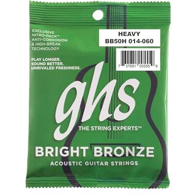 GHS Strings GHS Juego de cuerdas de bronce brillante para guitarra acústica – pesado – 014/060 GHS Strings GHS Juego de cuerdas de bronce brillante para guitarra acústica – pesado – 014/060