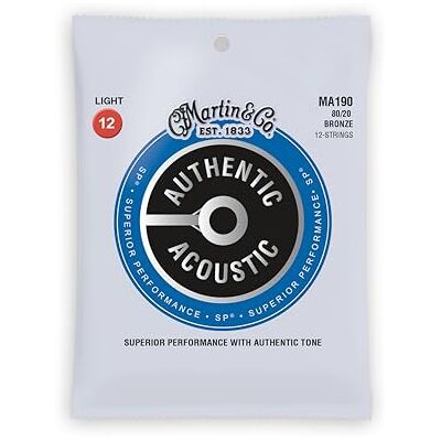 Martin 12 cuerdas para guitarra acústica, Superior Performance Light 12-54, bronce 80/20 (MA190) Martin 12 cuerdas para guitarra acústica, Superior Performance Light 12-54, bronce 80/20 (MA190)