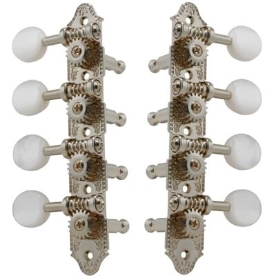 Grover Mandolina profesional estándar "A" Style Machine Heads with Pearloid Button Estándar, 4 + 4 níquel Grover Mandolina profesional estándar "A" Style Machine Heads with Pearloid Button Estándar, 4 + 4 níquel