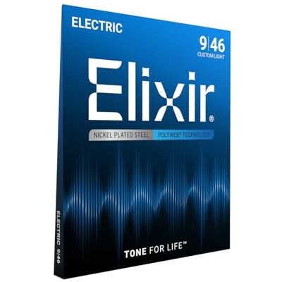 Elixir Cuerdas para guitarra eléctrica Strings con recubrimiento POLYWEB, calibre ligero personalizado (.009-.046) Elixir Cuerdas para guitarra eléctrica Strings con recubrimiento POLYWEB, calibre ligero personalizado (.009-.046)