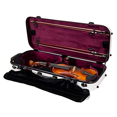 Crossrock Estuche Doble de Fibra de Vidrio para violín para Dos tamaños 4/4, Acabado Blanco Brillante, Cerradura TSA, Interior de Terciopelo Rojo, Funda Segura y Elegante para Profesionales y Crossrock Estuche Doble de Fibra de Vidrio para violín para Dos tamaños 4/4, Acabado Blanco Brillante, Cerradura TSA, Interior de Terciopelo Rojo, Funda Segura y Elegante para Profesionales y