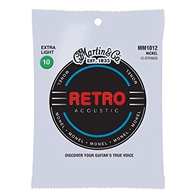 Martin Retro Acoustic Cuerdas de guitarra de calibre extra ligero, níquel Monel Martin Retro Acoustic Cuerdas de guitarra de calibre extra ligero, níquel Monel