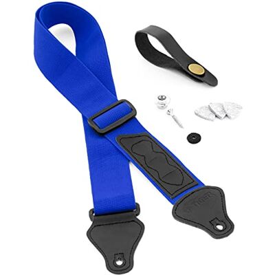 Tiger Correa para ukelele (incluye correa, corbata para el cuello, botón de correa/pin final y 3 púas de fieltro, apto para soprano, concierto, tenor y barítono), color azul Tiger Correa para ukelele (incluye correa, corbata para el cuello, botón de correa/pin final y 3 púas de fieltro, apto para soprano, concierto, tenor y barítono), color azul