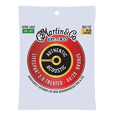 Martin Cuerdas para guitarra acústica, Lifespan 2.0 Extra Light 10/47, bronce 80/20 (MA170T) Martin Cuerdas para guitarra acústica, Lifespan 2.0 Extra Light 10/47, bronce 80/20 (MA170T)