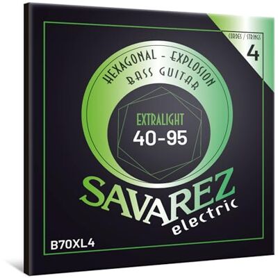 Savarez Hexagonal Explosion Cuerdas para bajo eléctrico Bass Guitar Strings Juego de 4 cuerdas Envoltura de acero niquelado B70XL4 Extra Light .040-.095 Savarez Hexagonal Explosion Cuerdas para bajo eléctrico Bass Guitar Strings Juego de 4 cuerdas Envoltura de acero niquelado B70XL4 Extra Light .040-.095
