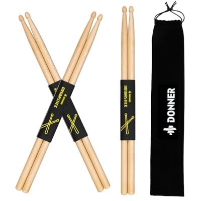Donner Drum Sticks 5A Classic Maple Wood 3 Pair with Carrying Bag Donner Drum Sticks 5A Classic Maple Wood 3 Pair with Carrying Bag