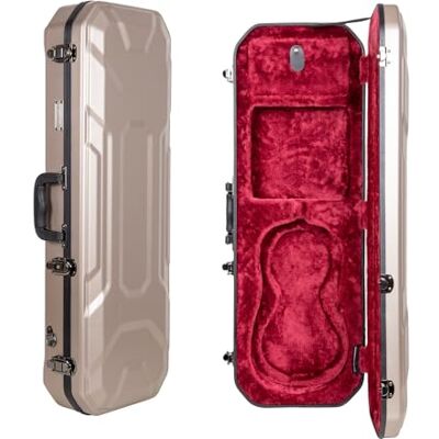 Crossrock Estuche para violín de tamaño 4/4 Carcasa rígida moldeada de ABS con compartimento interior, 2 soportes para arco, bloqueo de seguridad y correas desmontables, color champán () Crossrock Estuche para violín de tamaño 4/4 Carcasa rígida moldeada de ABS con compartimento interior, 2 soportes para arco, bloqueo de seguridad y correas desmontables, color champán ()