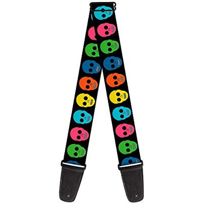 Buckle-Down Correa para guitarra con hebilla, diseño de calaveras, color negro y multicolor, 5 cm de ancho, 74 cm de longitud Buckle-Down Correa para guitarra con hebilla, diseño de calaveras, color negro y multicolor, 5 cm de ancho, 74 cm de longitud