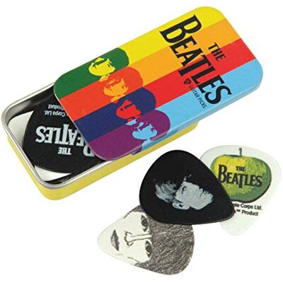 D'Addario Púas para guitarra Beatles Púas coleccionables de The Beatles Rayas Lata/Púas D'Addario Púas para guitarra Beatles Púas coleccionables de The Beatles Rayas Lata/Púas