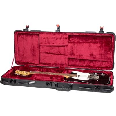 Crossrock Funda de Vuelo de Guitarra eléctrica ABS para Stratocaster y Telecaster, Acabado Negro Mate, Interior de Terciopelo borgoña, Cerradura TSA, Serie Moldeada Crossrock Funda de Vuelo de Guitarra eléctrica ABS para Stratocaster y Telecaster, Acabado Negro Mate, Interior de Terciopelo borgoña, Cerradura TSA, Serie Moldeada