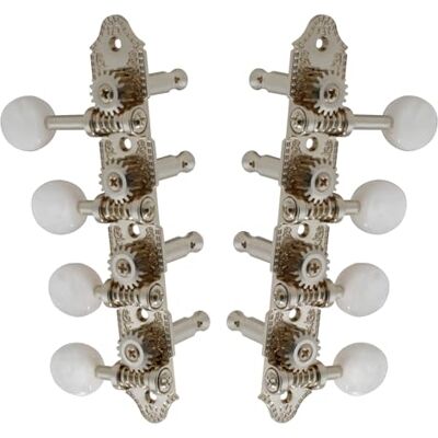 Grover Mandolina profesional vintage "F" Style Machine Heads with Pearloid Button Estándar, 4 + 4 níquel Grover Mandolina profesional vintage "F" Style Machine Heads with Pearloid Button Estándar, 4 + 4 níquel