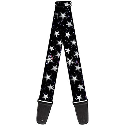 Buckle-Down Correa para guitarra con estrellas brillantes en el espacio, negro, morado, blanco, 5 cm de ancho (GS-W30760) Buckle-Down Correa para guitarra con estrellas brillantes en el espacio, negro, morado, blanco, 5 cm de ancho (GS-W30760)