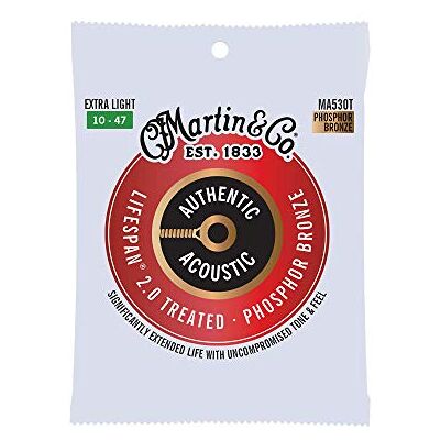 Martin Cuerdas para guitarra acústica, Lifespan 2.0 Extra Light 10-47, 98/2 Bronce fosforoso (MA530T) Martin Cuerdas para guitarra acústica, Lifespan 2.0 Extra Light 10-47, 98/2 Bronce fosforoso (MA530T)