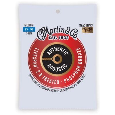 Martin 3 Pack Cuerdas para guitarra acústica, Lifespan 2.0 Medium 13-56, 98/2 Fósforo Bronce (MA550TPK3) Martin 3 Pack Cuerdas para guitarra acústica, Lifespan 2.0 Medium 13-56, 98/2 Fósforo Bronce (MA550TPK3)