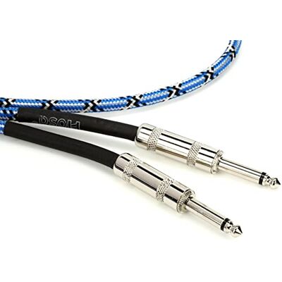 Hosa , Cloth Guitar Cable, Straight to Same, 18 ft, BU/WH/BK Hosa , Cloth Guitar Cable, Straight to Same, 18 ft, BU/WH/BK