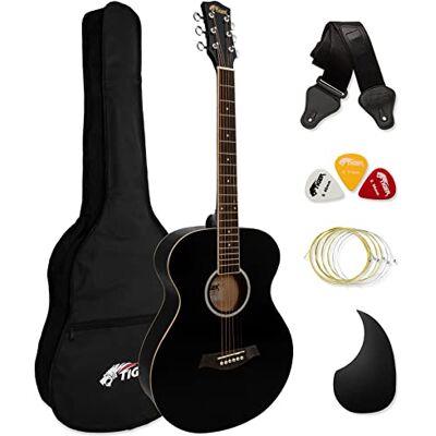 Tiger Guitarra acústica de tamaño completo para principiantes Negro Tiger Guitarra acústica de tamaño completo para principiantes Negro