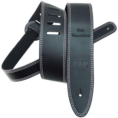 keepdrum Correa para guitarra personalizada de piel auténtica, color negro con texto grabado keepdrum Correa para guitarra personalizada de piel auténtica, color negro con texto grabado