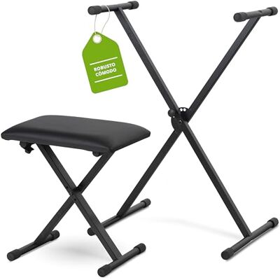 Classic Cantabile Set de Teclado Soporte de Teclado + Banco para Teclado Ajustable en 5 alturas, Cierre rápido fiable, Recubrimiento en polvo negro, Fundas de goma antideslizantes, 5 cm, Peso: 3 kg Classic Cantabile Set de Teclado Soporte de Teclado + Banco para Teclado Ajustable en 5 alturas, Cierre rápido fiable, Recubrimiento en polvo negro, Fundas de goma antideslizantes, 5 cm, Peso: 3 kg
