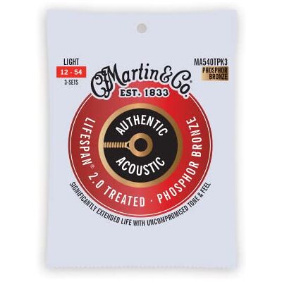 Martin 3 Pack Cuerdas para guitarra acústica, Lifespan 2.0 Light 12-54, 98/2 Fósforo Bronce (MA540TPK3) Martin 3 Pack Cuerdas para guitarra acústica, Lifespan 2.0 Light 12-54, 98/2 Fósforo Bronce (MA540TPK3)