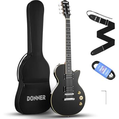 Donner Kit de Guitarra Eléctrica LP Tamaño Completo con Bolsa, Correa, Cable (Negro, DLP-124B) Donner Kit de Guitarra Eléctrica LP Tamaño Completo con Bolsa, Correa, Cable (Negro, DLP-124B)