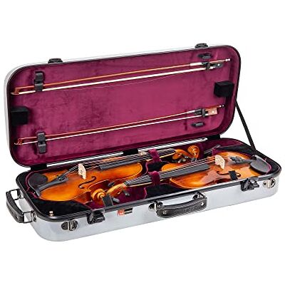 Crossrock Funda doble de fibra de vidrio para dos violines de tamaño completo con cerradura TSA, color plateado () Crossrock Funda doble de fibra de vidrio para dos violines de tamaño completo con cerradura TSA, color plateado ()