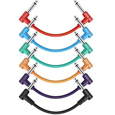 Donner Cables Colores para Guitarra 15 CM TS 1/4 "en Ángulo Recto a TS 1/4" en Ángulo Recto Pack 6 Donner Cables Colores para Guitarra 15 CM TS 1/4 "en Ángulo Recto a TS 1/4" en Ángulo Recto Pack 6