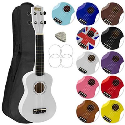 Mad About Tiger SU8 Ukelele soprano en blanco, con estuche, púa y cuerdas de repuesto GRATIS, óptima para escuelas y principiantes Mad About Tiger SU8 Ukelele soprano en blanco, con estuche, púa y cuerdas de repuesto GRATIS, óptima para escuelas y principiantes