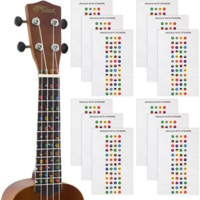 Tiger Hoja de pegatinas de notas de ukelele para principiantes Marcadores de diapasón 12 packs Tiger Hoja de pegatinas de notas de ukelele para principiantes Marcadores de diapasón 12 packs