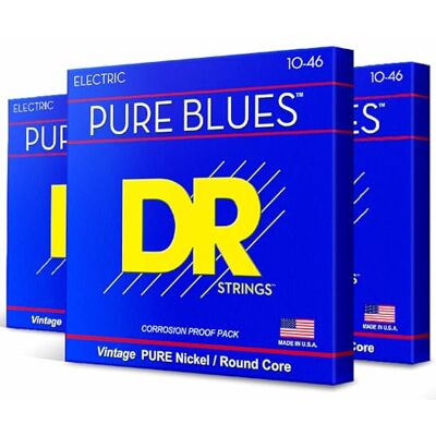 DR Strings PHR-10 Pure Blues Cuerdas para guitarra eléctrica, 10-46, paquete de 3, DR Strings PHR-10 Pure Blues Cuerdas para guitarra eléctrica, 10-46, paquete de 3,