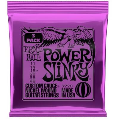 Ernie Ball Power Slinky Cuerdas para guitarra eléctrica, entorchado de níquel, 3 paquetes, calibre 11-48 Ernie Ball Power Slinky Cuerdas para guitarra eléctrica, entorchado de níquel, 3 paquetes, calibre 11-48