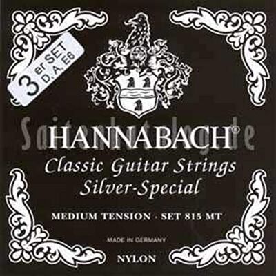 Hannabach Cuerdas Para Guitarra Clasica Serie 815 Medium Tension Plateado Especial, Juego Graves 10X E6/Mi6, A5/La5 And 13X D4/Re4 Hannabach Cuerdas Para Guitarra Clasica Serie 815 Medium Tension Plateado Especial, Juego Graves 10X E6/Mi6, A5/La5 And 13X D4/Re4