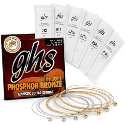 GHS Strings GHS Thin Core Fósforo Bronce Juego de cuerdas acústicas para guitarra acústica, ligero, .012"-.052 GHS Strings GHS Thin Core Fósforo Bronce Juego de cuerdas acústicas para guitarra acústica, ligero, .012"-.052