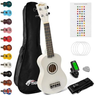 Tiger Kit de Ukelele Soprano, Principiantes Paquetes, Color Blanco Tiger Kit de Ukelele Soprano, Principiantes Paquetes, Color Blanco