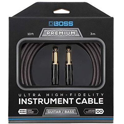 Boss Cable de instrumento con conectores rectos de 1/4 de pulgada, 10ft / 3m Boss Cable de instrumento con conectores rectos de 1/4 de pulgada, 10ft / 3m
