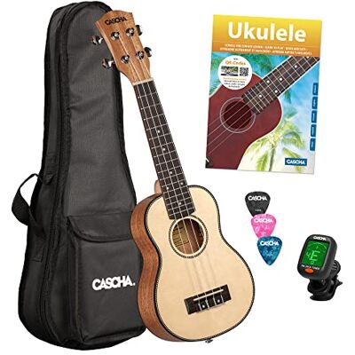 Cascha Ukelele soprano, tapa de pícea maciza, parte superior sólida, juego de iniciación de guitarra hawaiana, incluye accesorios, cuerdas Aquila, libro principiante, funda, afinador y 3 púas Cascha Ukelele soprano, tapa de pícea maciza, parte superior sólida, juego de iniciación de guitarra hawaiana, incluye accesorios, cuerdas Aquila, libro principiante, funda, afinador y 3 púas