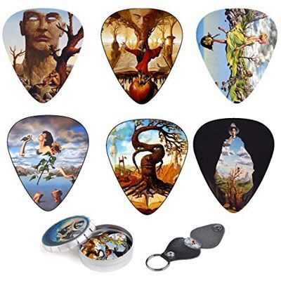 Juego de 12 púas de guitarra con arte surrealista, con caja de lata y soporte para púas, de celuloide, medianas, inspiradas en Salvador Dali, regalo para guitarristas, hombres y mujeres Juego de 12 púas de guitarra con arte surrealista, con caja de lata y soporte para púas, de celuloide, medianas, inspiradas en Salvador Dali, regalo para guitarristas, hombres y mujeres
